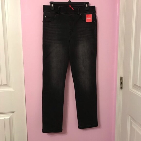 Spanx Straight Leg Jeans Pull On Stretch Vintage Black Size Large - Picture 1 of 3